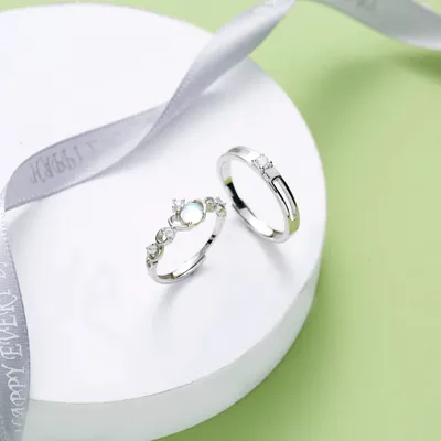 Moonstone Unique Silver Couple Finger Rings ( 2Pc )