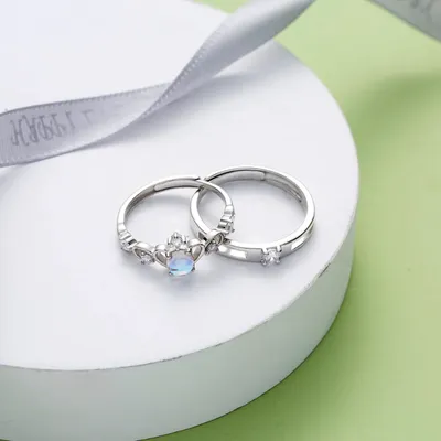 Moonstone Unique Silver Couple Finger Rings ( 2Pc )