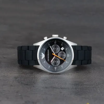 Emporio Armani Sport Silicone wrapped Chronograph Black Dial Men's Watch