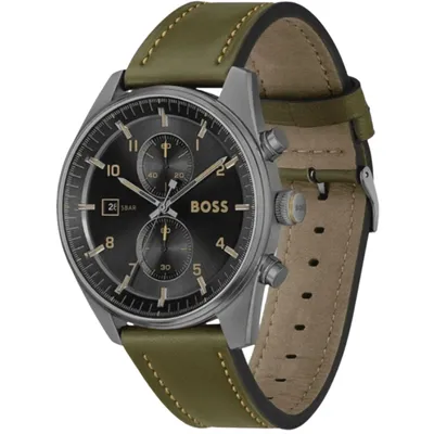 Boss Men's Quartz Chronograph Black Leather Watch