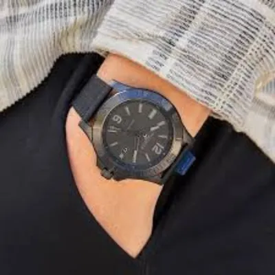 Tommy Hilfiger Black Fabric & Blue Leather Black Dial Men's Watch