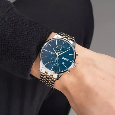 Hugo Boss Associate Blue Dial Two Tone Steel Strap Watch 