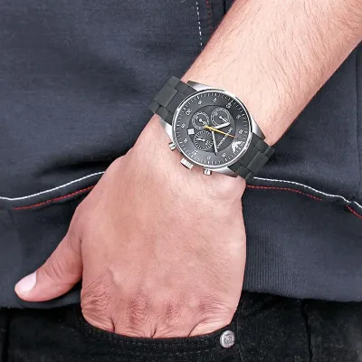 Emporio Armani Sport Silicone wrapped Chronograph Black Dial Men's Watch