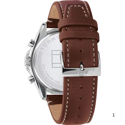TOMMY HILFIGER BROWN LEATHER CONTRAST BEZEL WATCH