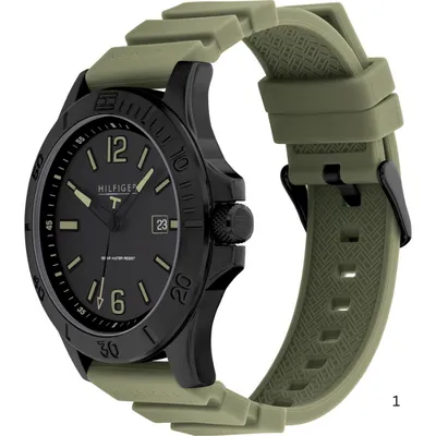 Tommy Hilfiger Green Silicone Band Black Dial Men's Watch 