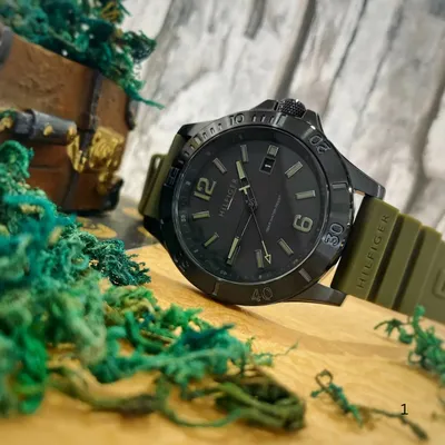 Tommy Hilfiger Green Silicone Band Black Dial Men's Watch 