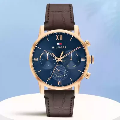 TOMMY HILFIGER BROWN LEATHER QUARTZ MEN'S WATCH