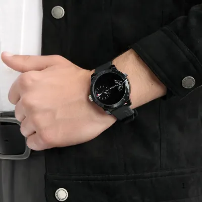 Tommy Hilfiger Denim Black Dial  Rubber Strap Watch