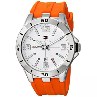 Tommy Hilfiger Analog White Dial Orange Rubber Strap Watch
