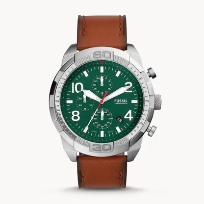 Fossil Bronson Chronograph Green Dial Brown Leather Strap Watch 