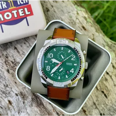 Fossil Bronson Chronograph Green Dial Brown Leather Strap Watch 