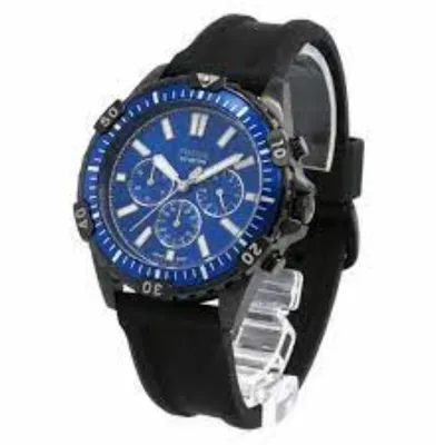 Fossil Garrett Chronograph Blue Dial Black Rubber Strap Watch