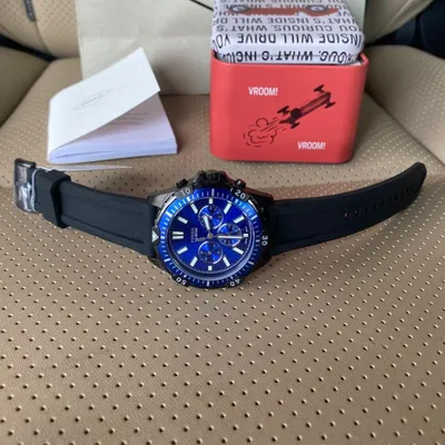 Fossil Garrett Chronograph Blue Dial Black Rubber Strap Watch