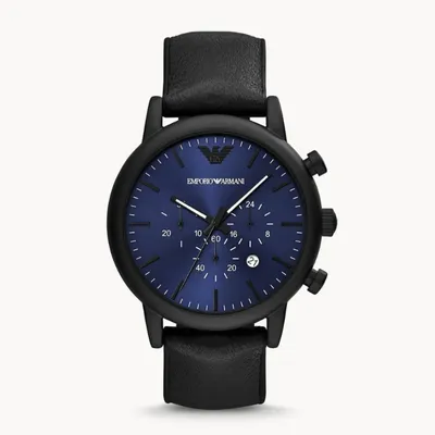 Emporio Armani Chronograph Black Leather Watch