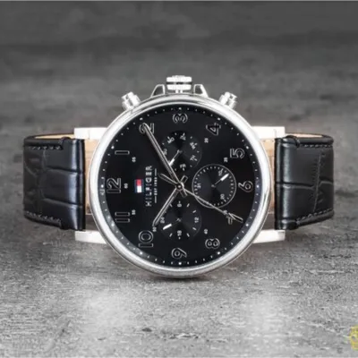 Tommy Hilfiger Black Leather Multi-function Men's Watch