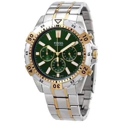 Fossil Garrett Chronograph Green Dial Two Tone Steel Strap Watch for Men 