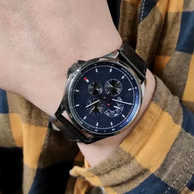 Tommy Hilfiger Shawn Multifunction Quartz Black Leather Strap Watch