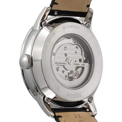 Fossil Townsman Automatic White Dial Black Leather Strap Watch for Men
