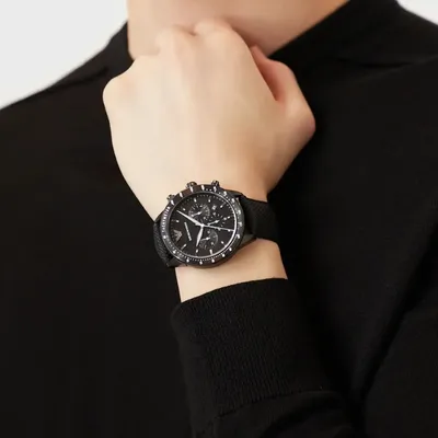 Emporio Armani MARIO With Black dial Fibers belt Watch