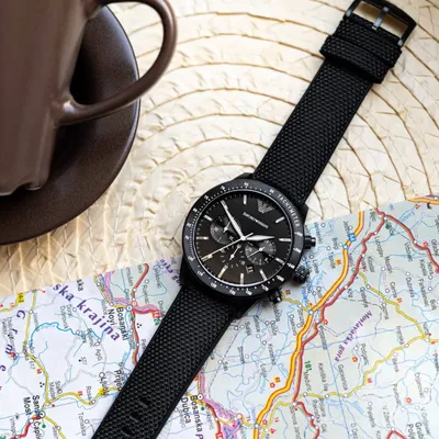 Emporio Armani MARIO With Black dial Fibers belt Watch