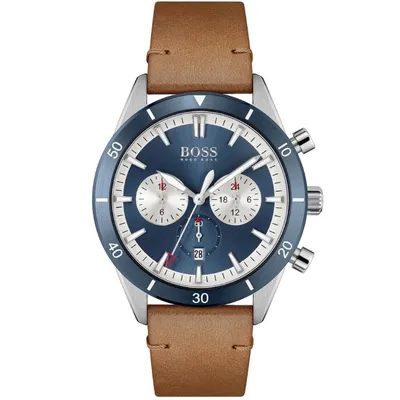 Hugo Boss Santiago Blue Dial Brown Leather Strap Watch