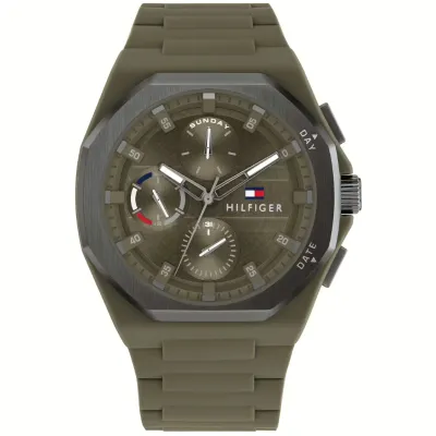 Tommy Hilfiger Troy Multifunction with khaki silicone strap watch 