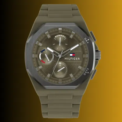Tommy Hilfiger Troy Multifunction with khaki silicone strap watch 