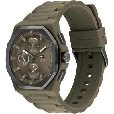 Tommy Hilfiger Troy Multifunction with khaki silicone strap watch 