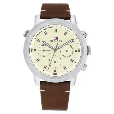 Tommy Hilfiger Brown Leather Strap Parchment Watch