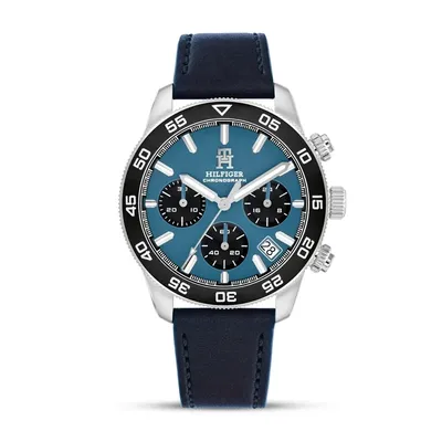 Tommy Hilfiger Leather Blue Dial Chronograph Men's Watch