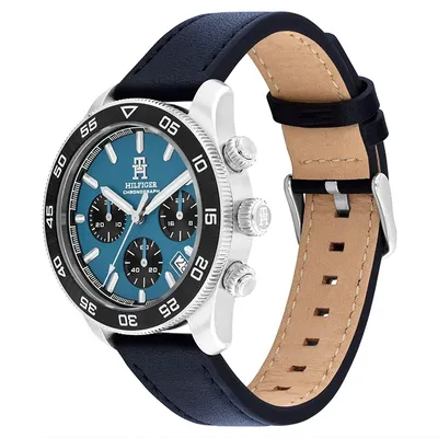 Tommy Hilfiger Leather Blue Dial Chronograph Men's Watch