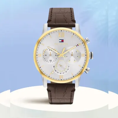 Tommy Hilfiger Brown Leather Silver Dial Men's Multi-function Watch