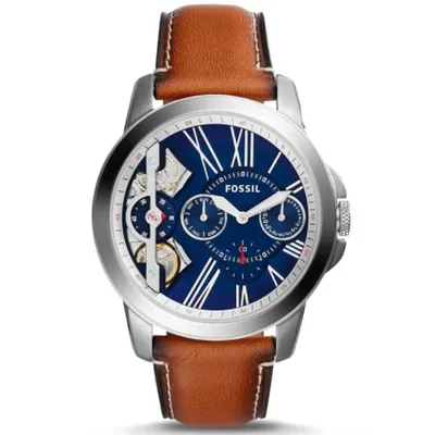 Fossil Grant Twist Silver Leather Automatic Watch