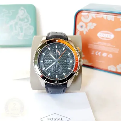 Fossil Men's Wakefield Black Dial Black Leather Strap Chronograph Watch