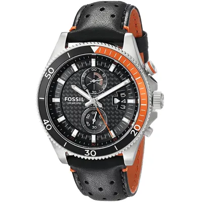 Fossil Men's Wakefield Black Dial Black Leather Strap Chronograph Watch