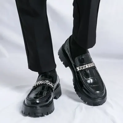 MENS LEATHER CHAINS FORMAL DRESS SHOES