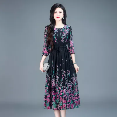 Slim Positioning Flower Imitation Silk Kurti