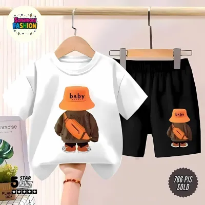 White Color Printed T-shirt Set