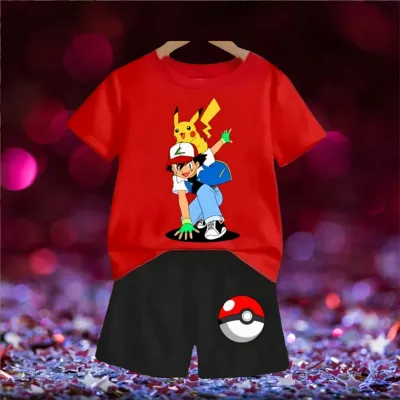 Red Printed T-Shirt Set.