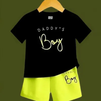 Daddy's Boy Printed T-shirt set-Black