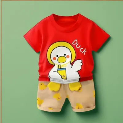 Duck Print T-shirt Set -Red
