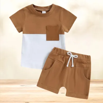 Chocolate and White Contrast Solid T-shirt Set