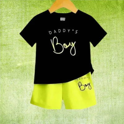 Daddy's Boy Printed T-shirt set-Black