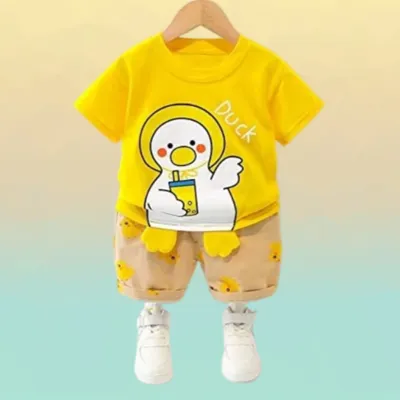 Duck Print T-shirt Set -Yellow
