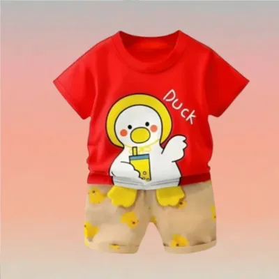 Duck Print T-shirt Set -Red