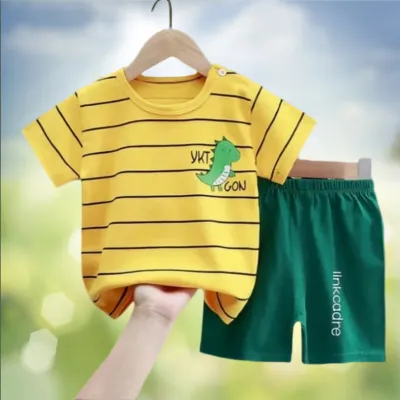 Yellow Black Strip T-shirt Set