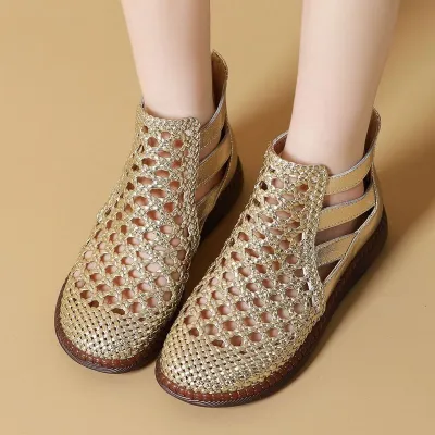 GENUINE LEATHER HOLLOW SANDALS WOMEN