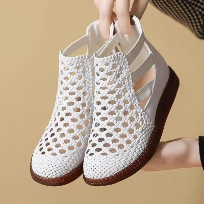 GENUINE LEATHER HOLLOW SANDALS WOMEN