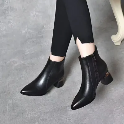 SOFT LEATHER HIGH HEEL SHORT BOOTS