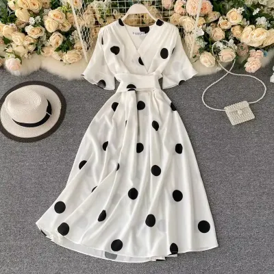 NEW CONTRAST DOT CASUAL DRESSES